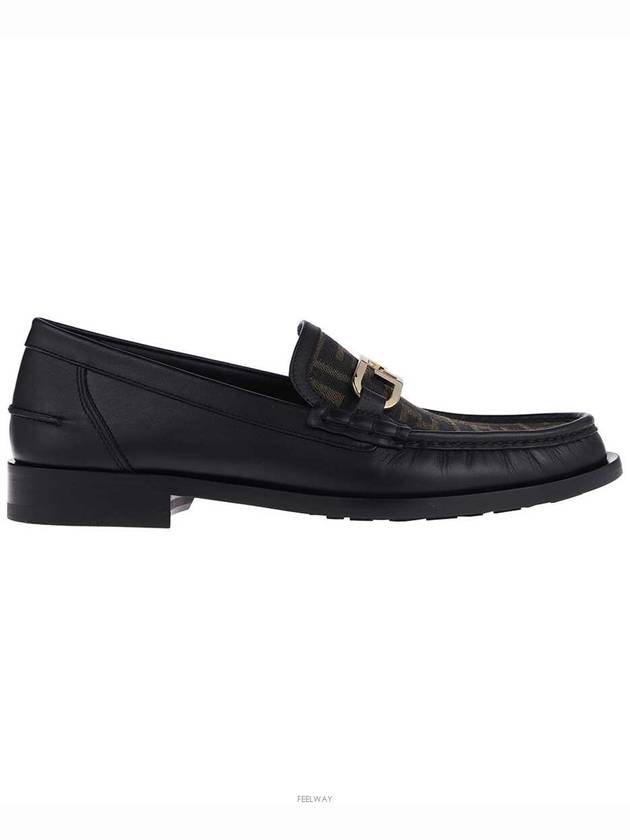 FF O Rock Fabric Leather Loafers Black Brown - FENDI - BALAAN 3