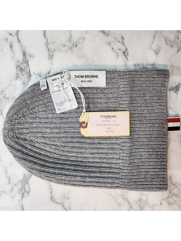 4 Bar Stripe Cashmere Beanie Light Grey - THOM BROWNE - BALAAN 6