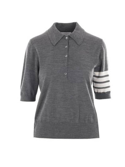 Women's Diagonal Striped Relaxed Fit Wool Polo Shirt Grey - THOM BROWNE - BALAAN 2