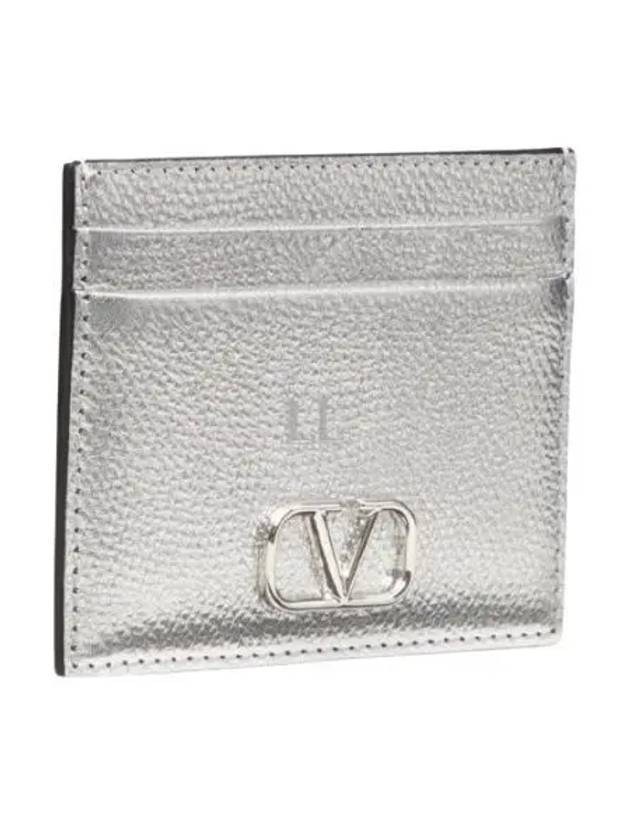 V Logo Signature Metallic Card Wallet Silver - VALENTINO - BALAAN 2