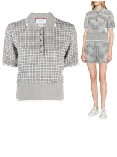 Checked Tweed Shrunken Short Sleeve Polo Grey - THOM BROWNE - BALAAN 2