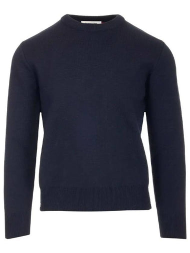 Center Back Striped Stitch Merino Wool Knit Top Navy - THOM BROWNE - BALAAN 1