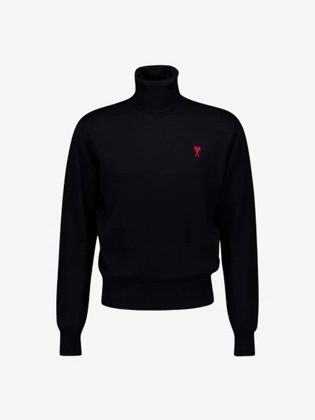 Men's Heart Logo Wool Turtleneck Black - AMI - BALAAN 2