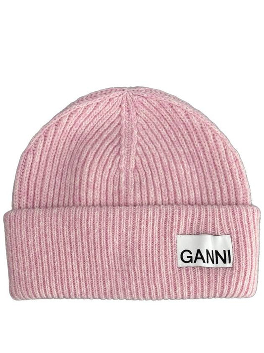 Rib Knit Wool Beanie Light Pink - GANNI - BALAAN 2