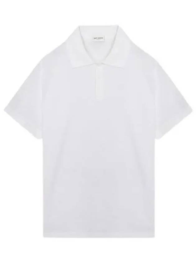 Men's Monogram Cotton Short Sleeve Polo Shirt White - SAINT LAURENT - BALAAN 2