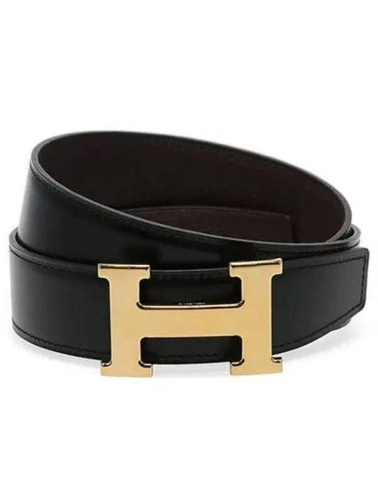 H Gold Buckle Reversible 32mm Leather Belt Noir Chocolate - HERMES - BALAAN 2