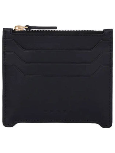 Leather Zipper Card Holder Black Wallet - MARNI - BALAAN 1