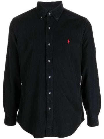 Embroidered Logo Corduroy Long Sleeve Shirt Black - POLO RALPH LAUREN - BALAAN 1