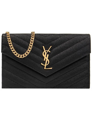 Grain De Poudre Embossed Envelope Chain Long Wallet Black - SAINT LAURENT - BALAAN 1