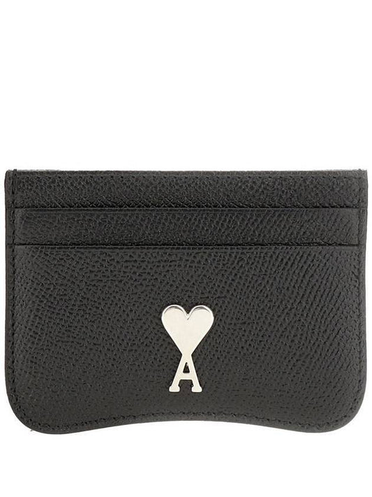 Heart Logo Plaque Leather Card Wallet Black - AMI - BALAAN 1