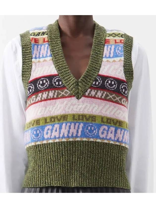 Smiley logo jacquard woolblend sweater vest - GANNI - BALAAN 1