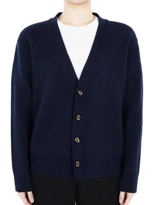 Women's Knot Button Cashmere Cardigan Navy - BOTTEGA VENETA - BALAAN 2