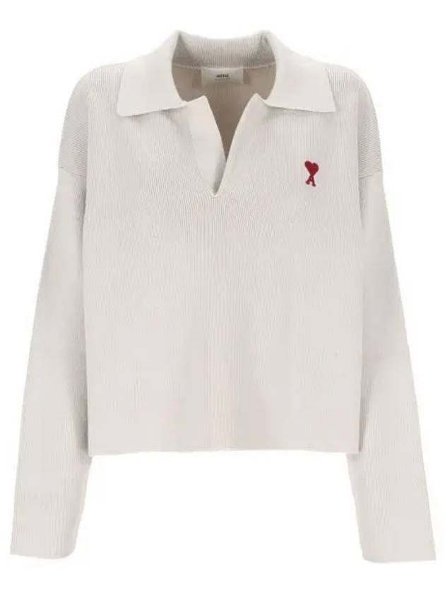 Small Heart Long Sleeve Polo Shirt White - AMI - BALAAN 2