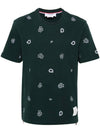 Embroidery Logo Cotton Short Sleeve T-Shirt Green - THOM BROWNE - BALAAN 1