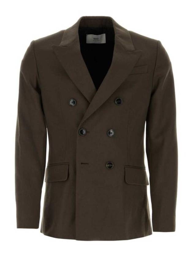 Wool Gabardine Double Breasted Jacket Dark Coffee - AMI - BALAAN 2