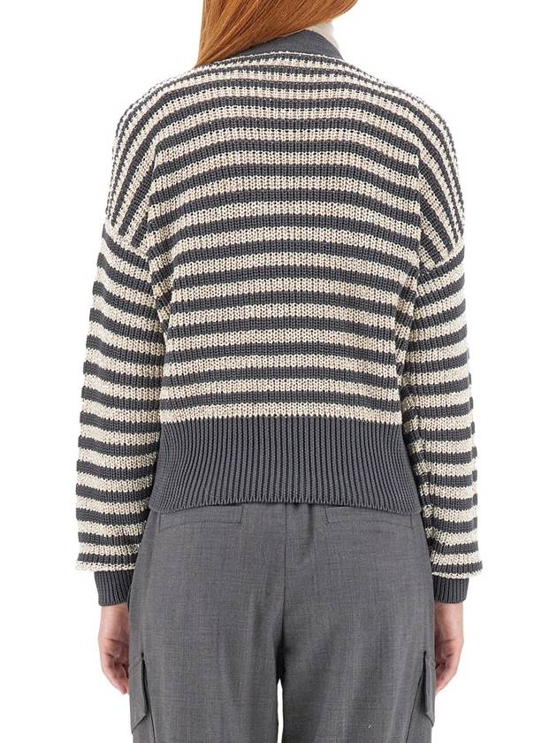 Striped Cardigan Gray Beige - BRUNELLO CUCINELLI - BALAAN 4