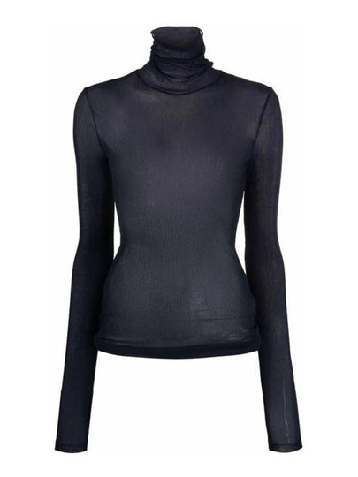 Stretch Turtleneck Viscose Long Sleeve T-Shirt Navy - AMI - BALAAN 2