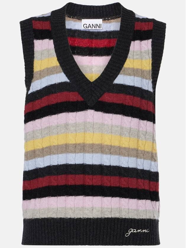 V-Neck Striped Knit Vest - GANNI - BALAAN 2