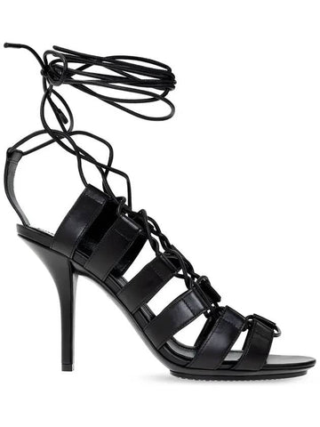 Cut-out leather lace sandal heel black - BURBERRY - BALAAN 1