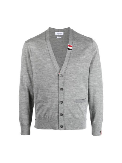 Men's Jersey Stitch V-Neck Cardigan Light Grey - THOM BROWNE - BALAAN 2