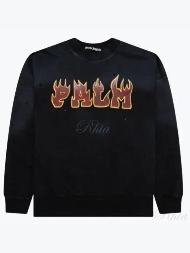 Logo Flames Vint Crew Sweatshirt Black - PALM ANGELS - BALAAN 2