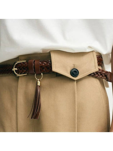 Tassel Weaving Leather Belt Brown - NOIRER - BALAAN 1