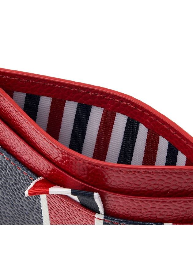 Striped Pebble Grain Leather Single Card Wallet Red - THOM BROWNE - BALAAN 10