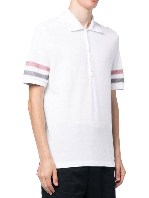 Men's RWB Stripe Cotton Polo Shirt White - THOM BROWNE - BALAAN 3