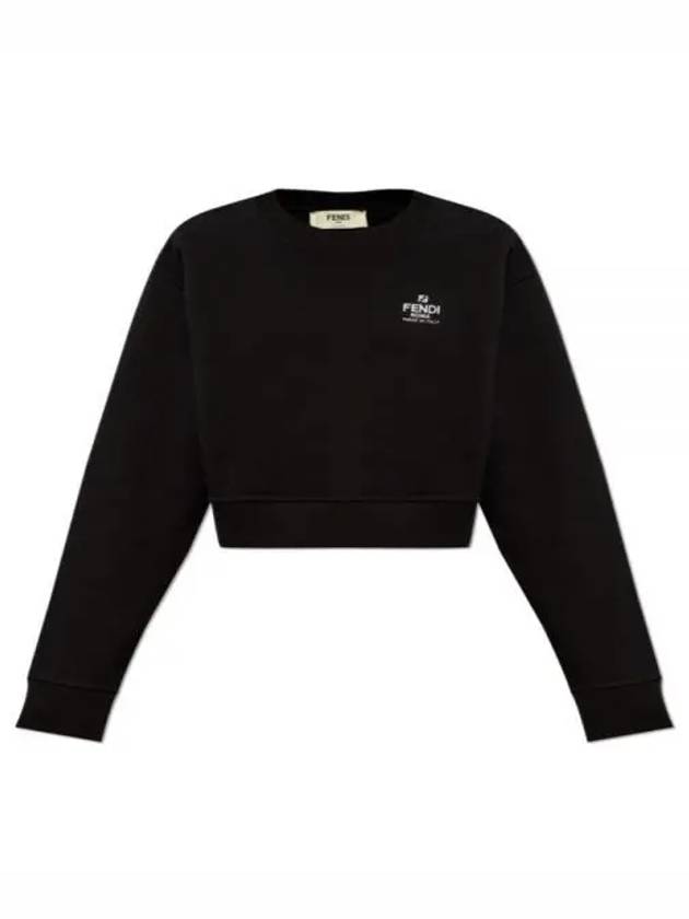 Logo Embroidery Crew Neck Sweatshirt Black - FENDI - BALAAN 2