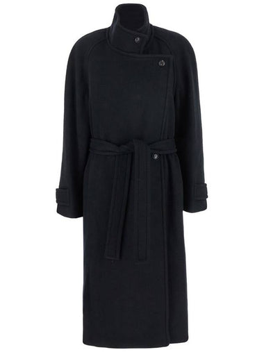 Black Double-Breasted Coat With Removable Belt And Wraparound Design In Wool Blend Woman - LOW CLASSIC - BALAAN 1