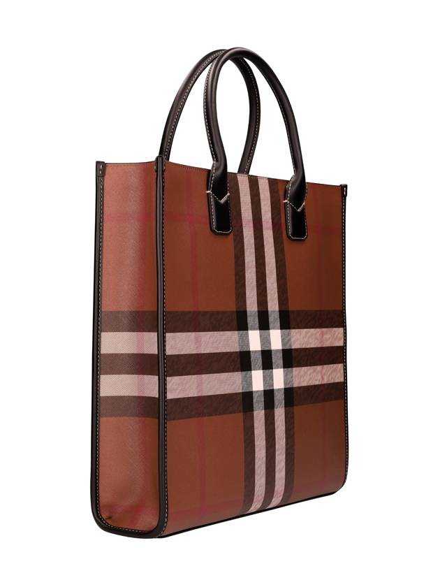 ExaGGerated Check Slim Vertical Denny Tote Bag Dark Birch Brown - BURBERRY - BALAAN 3