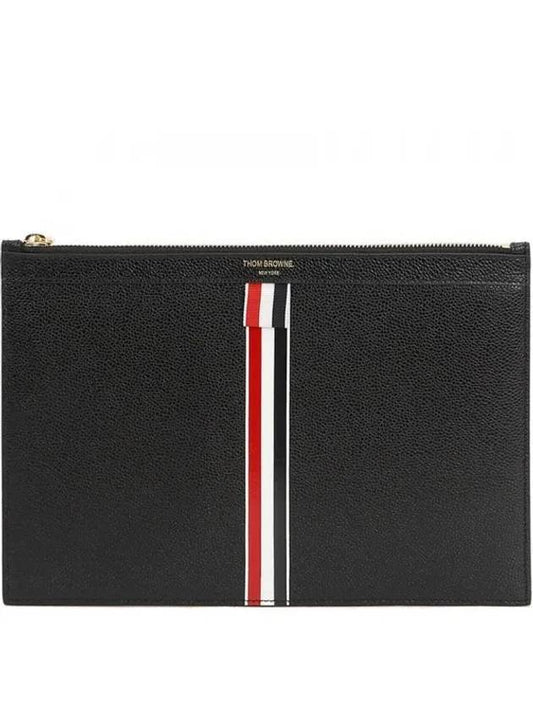 Pebble Grain Three Stripes Medium Clutch Bag Black - THOM BROWNE - BALAAN 2