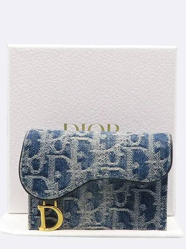 S5611CDCE M49E Saddle oblique denim jacquard D logo flap card wallet - DIOR - BALAAN 1