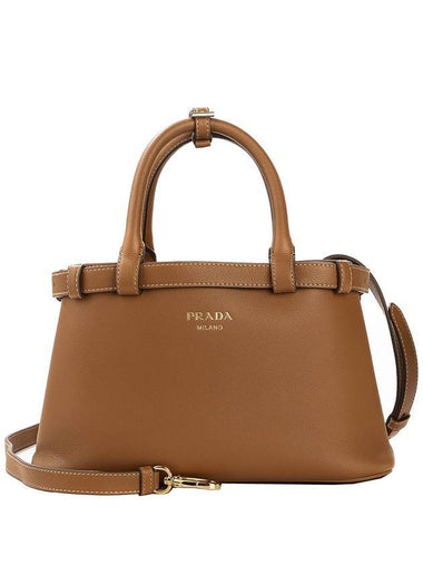 Buckle Small Leather Handbag Caramel - PRADA - BALAAN 1