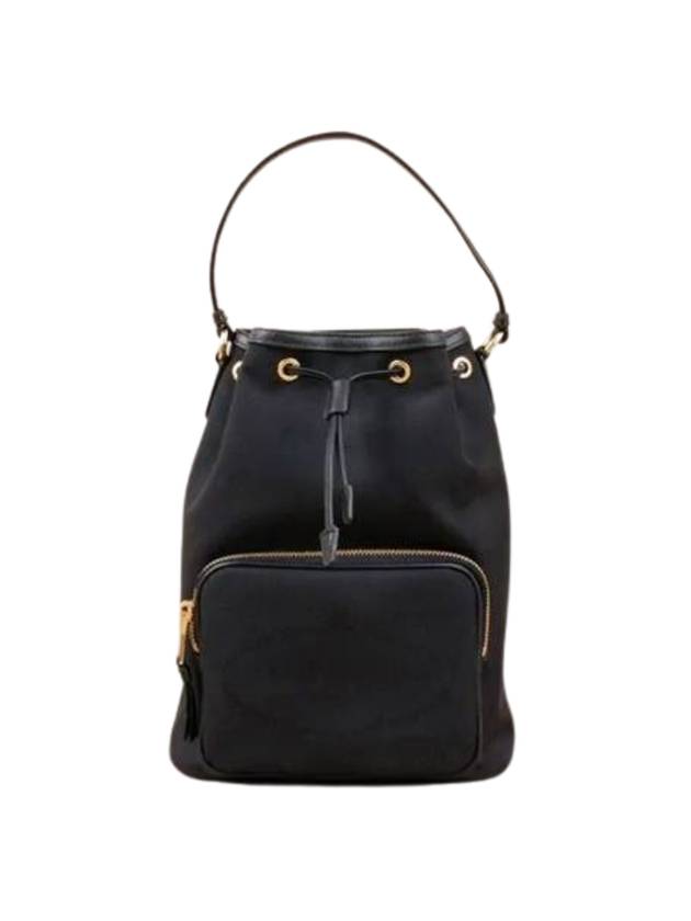 Jacquard Trim Large Bucket Bag Black - PRADA - BALAAN 1