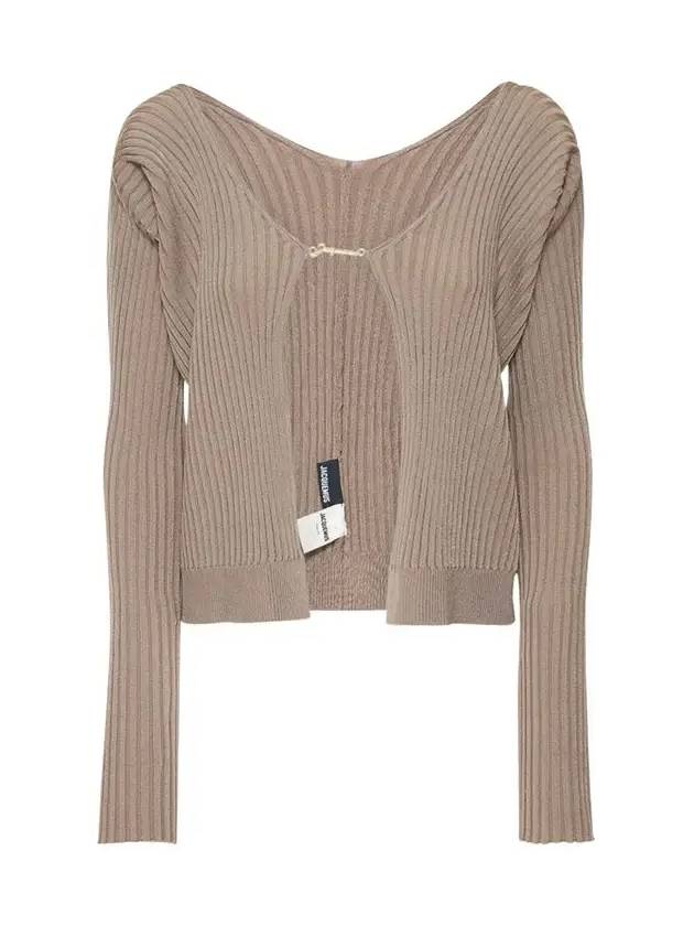 La Maille Pralu Longue Micro Charm Logo Cardigan Dark Beige - JACQUEMUS - BALAAN 2