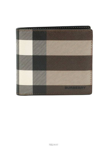 Dark Birch Brown Checked Leather Bifold Wallet 80527901 - BURBERRY - BALAAN 1