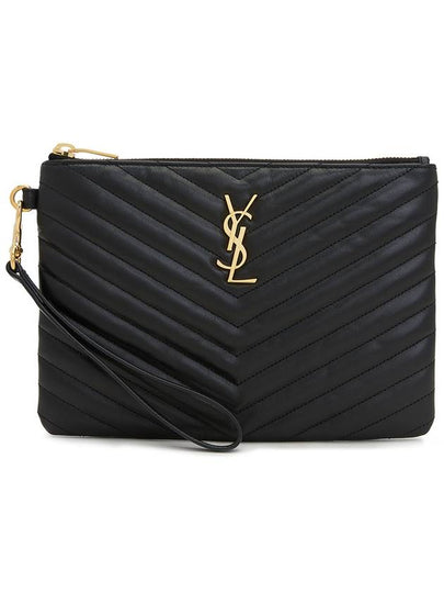 Matelasse Monogram Logo Strap Clutch Bag Black - SAINT LAURENT - BALAAN 2