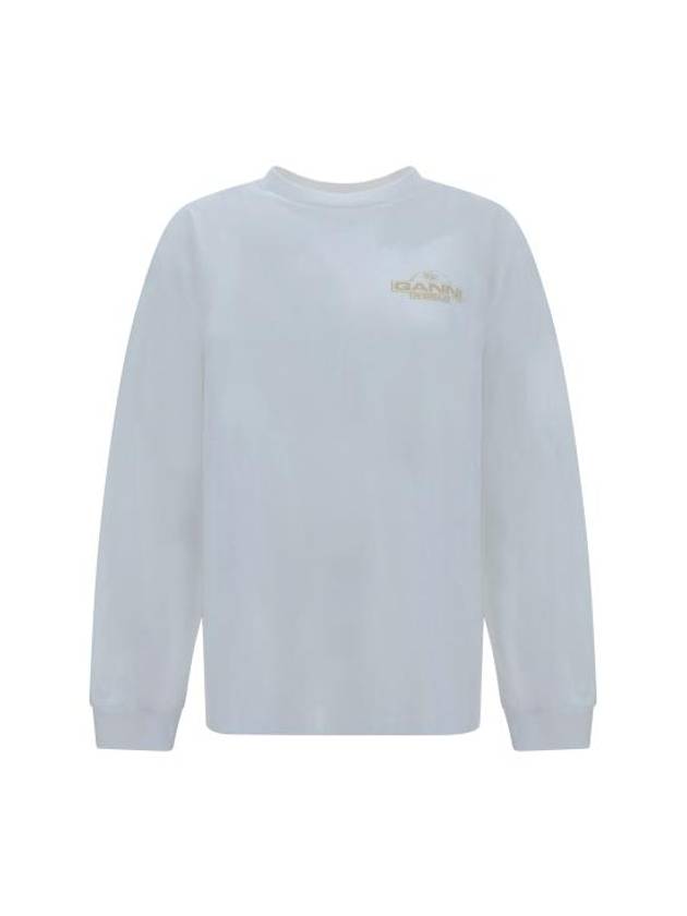 Logo Print Cotton Long Sleeve T-Shirt White - GANNI - BALAAN 2