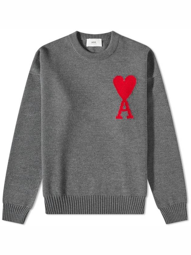 Intarsia Big Heart Logo Wool Knit Top Grey - AMI - BALAAN 2