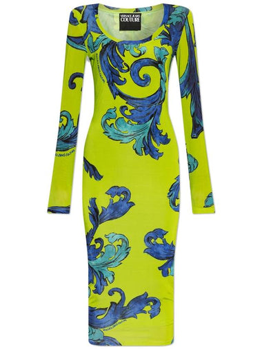 Versace Jeans Couture Dress With Outline Barocco Print, Women's, Green - VERSACE - BALAAN 1