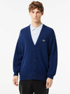 Relaxed Fit Button Wool Cardigan Navy - LACOSTE - BALAAN 3