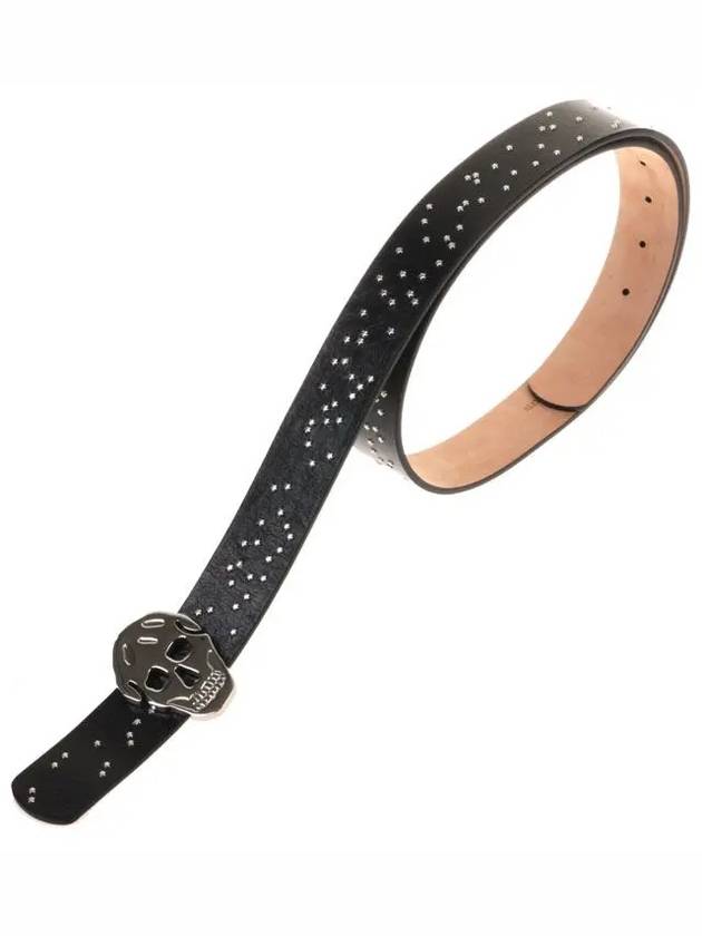 Skull Buckle Studded Leather Belt Black - ALEXANDER MCQUEEN - BALAAN.