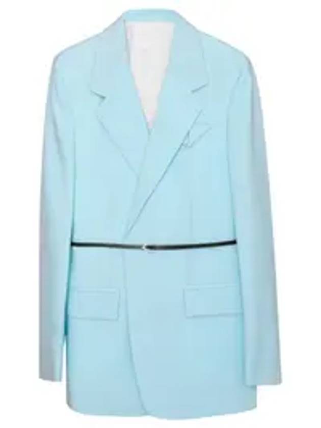 Belted Wool Blazer Jacket Light Blue - BOTTEGA VENETA - BALAAN 2