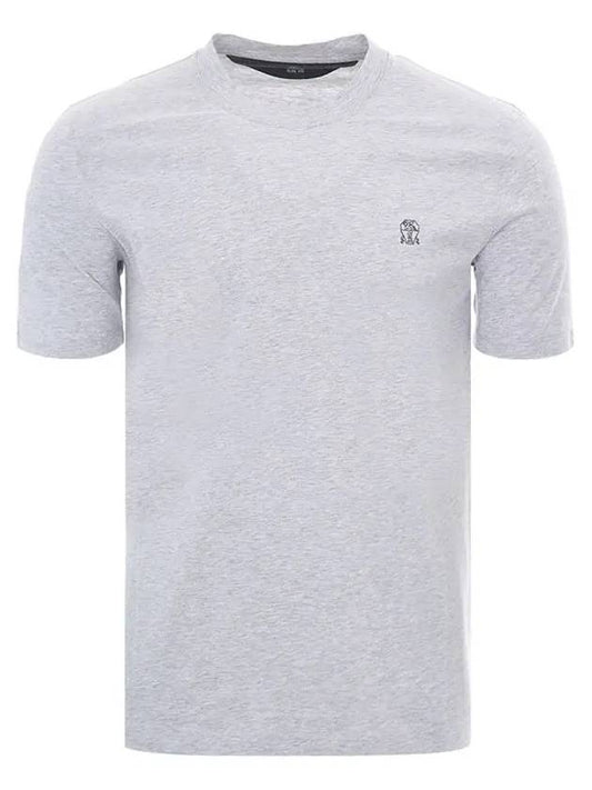 Embroided Logo Crewneck Cotton Short Sleeve T-Shirt Grey - BRUNELLO CUCINELLI - BALAAN 2