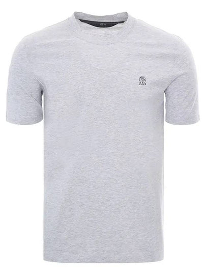 Embroided Logo Crewneck Cotton Short Sleeve T-Shirt Grey - BRUNELLO CUCINELLI - BALAAN 2