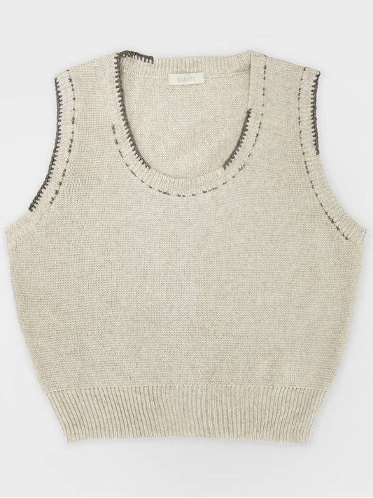 Linen Knit Vest Stitched by Hand OATMEAL women s top - RUBATI - BALAAN 2