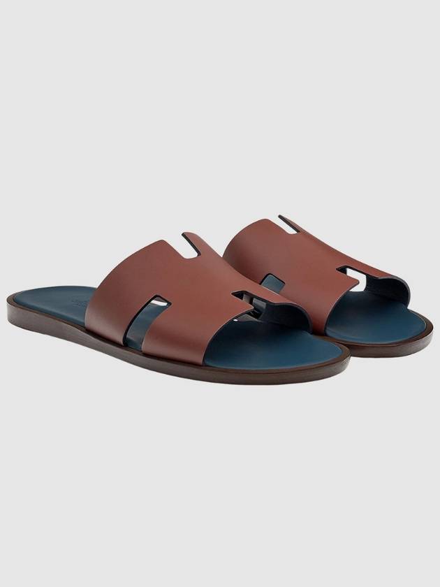 Men's Izmir Sandals Calfskin Brown Marine Blue Twotone - HERMES - BALAAN 7