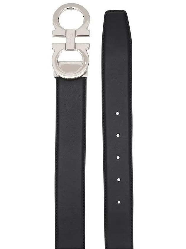 Reversible Gancini Leather Belt Black - SALVATORE FERRAGAMO - BALAAN 4