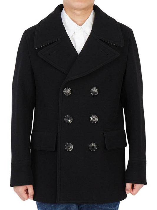 Men's Wool Pea Double Coat Black - BURBERRY - BALAAN 2